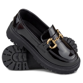 Lackade svarta dam loafers med dekoration 1