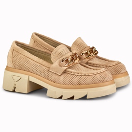 Genombrutna beige loafers för kvinnor 2