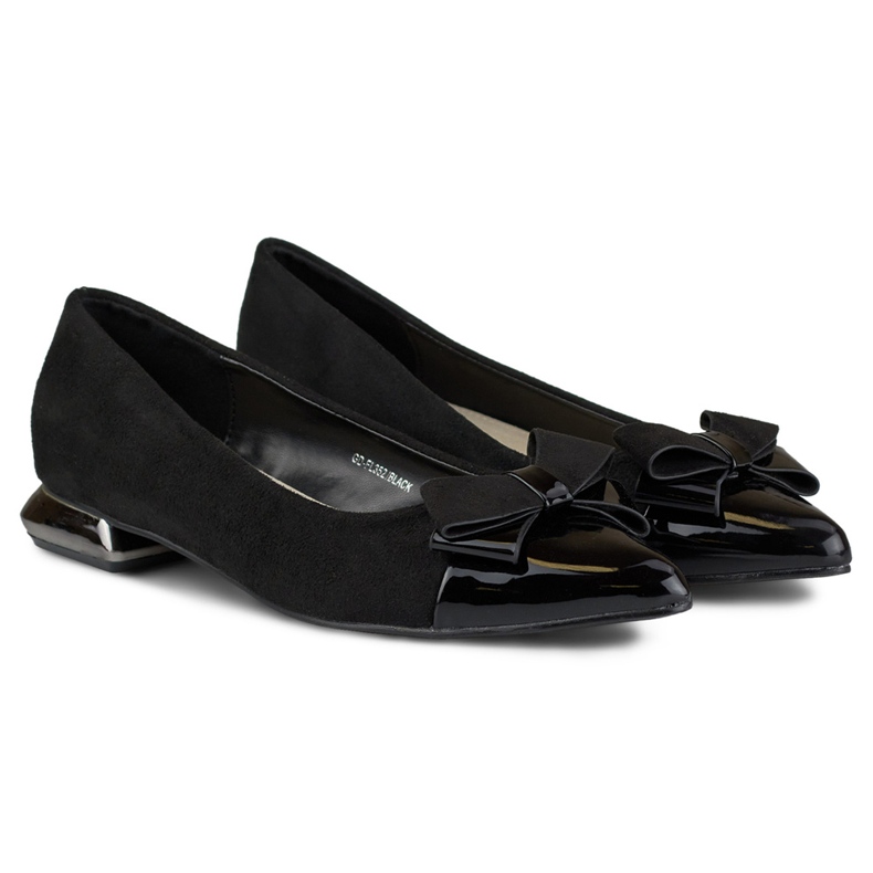 Pumps med rosett på låg silverklack svart 2