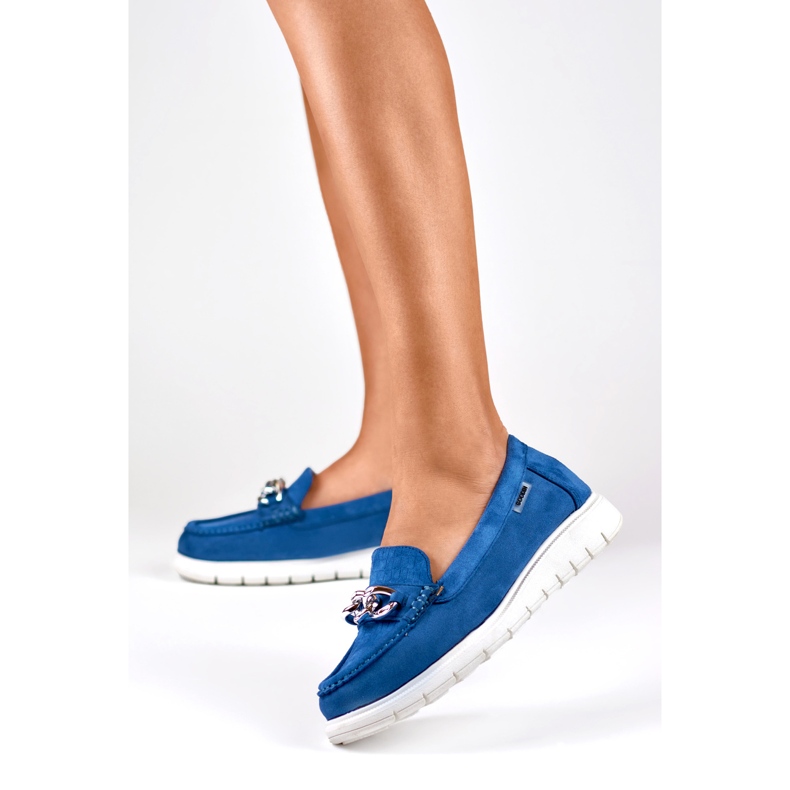 Marinblå loafers för kvinnor på en låg plattform 2