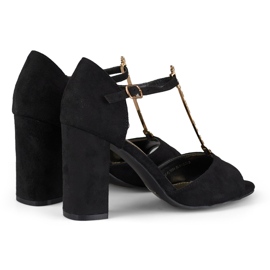 Eleganta högklackade sandaler med gulddekor svart 1