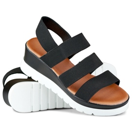 Svarta elastiska sandaler med låg plattform 1