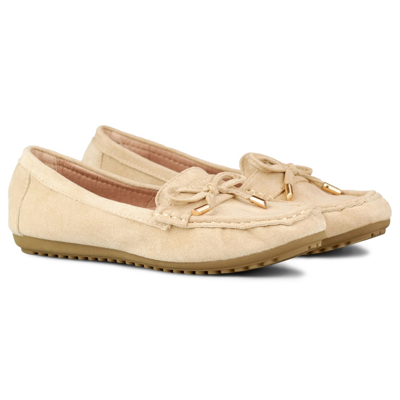 Beige bekväma loafers med rosett 1