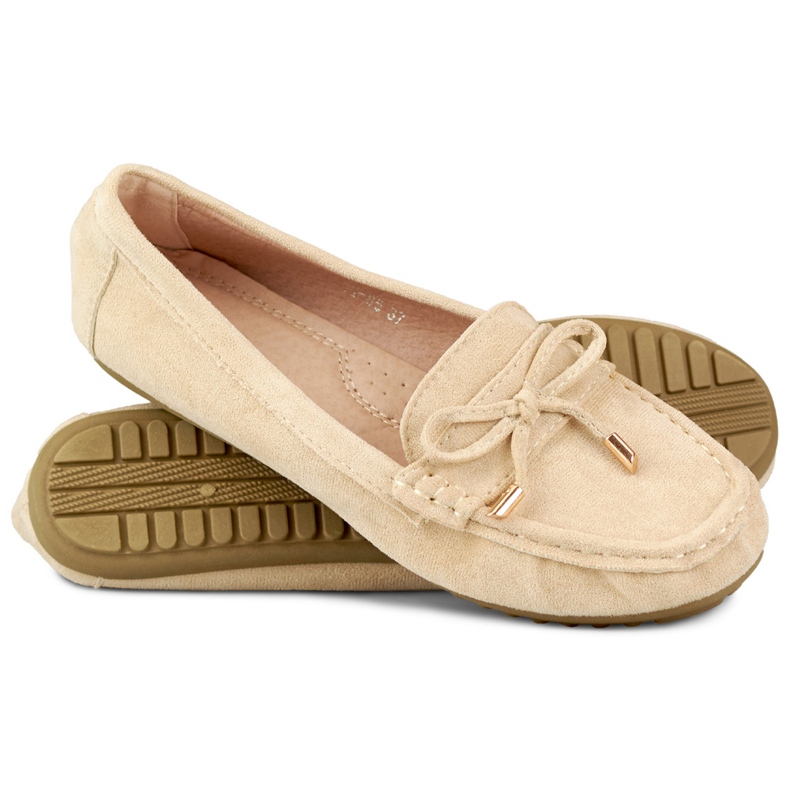 Beige bekväma loafers med rosett 2