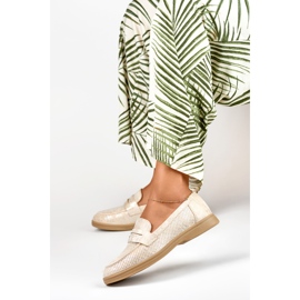 Genombrutna skor för kvinnor med silverglans beige 1