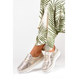 Gyllene sportskor för kvinnor gjorda av naturligt läder 1