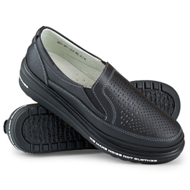 Genombrutna skor för kvinnor gjorda av naturligt läder svart 1