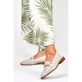 Genombrutna skor för kvinnor gjorda av naturligt läder beige 2