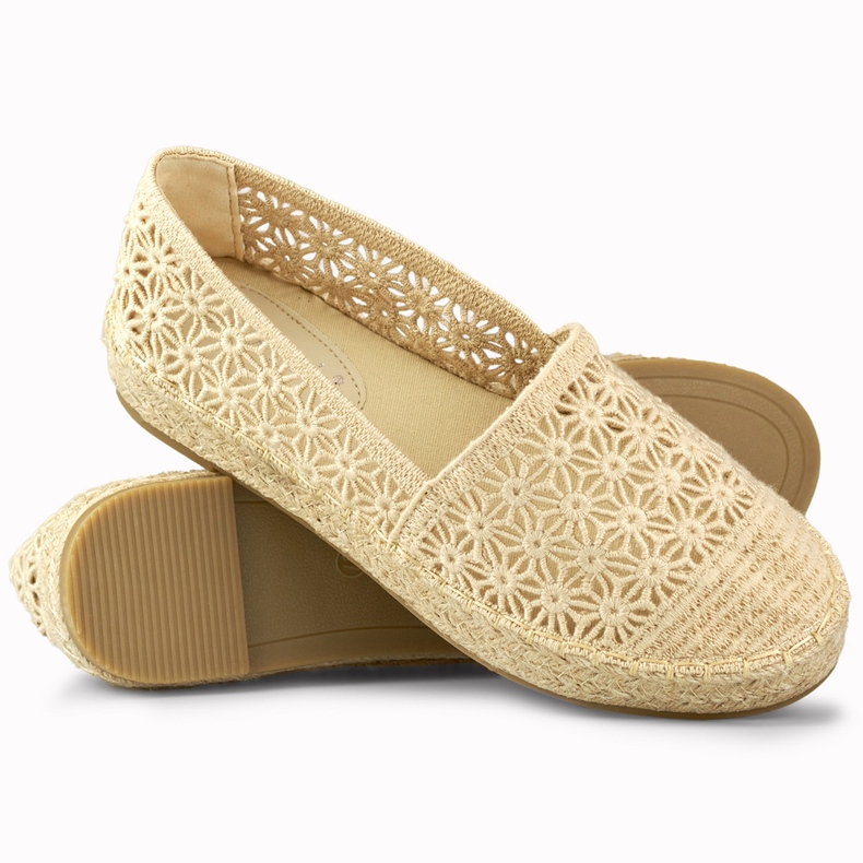 Beige espadrillor i spets för kvinnor 1
