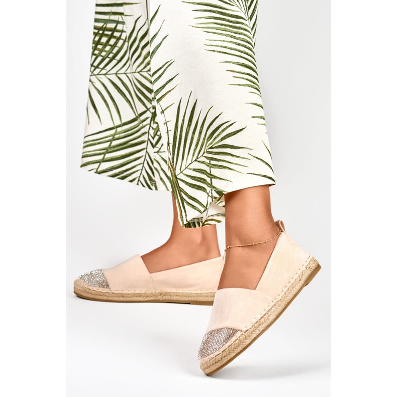 Beige espadrillor för kvinnor med en paljettå 2