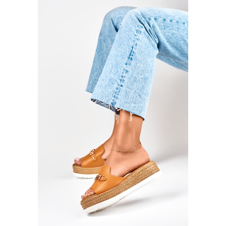 Orange tofflor för kvinnor med låg kil 2