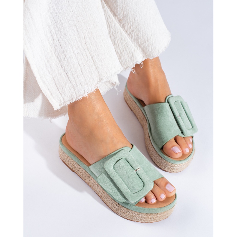 Mint mocka espadrille-rutschbanor på Shelovet-plattformen grön 1