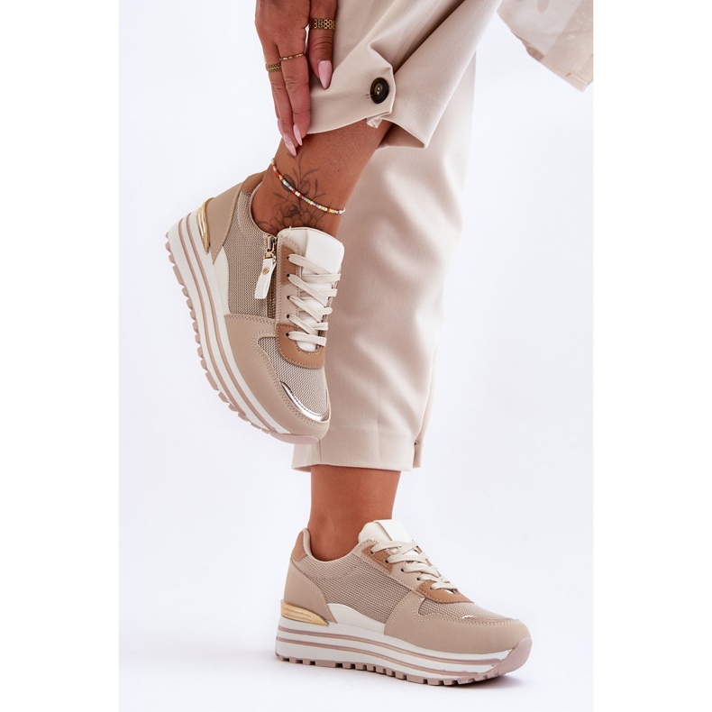 FJ1 Damsportskor med dekorativ dragkedja Beige Cairo 2