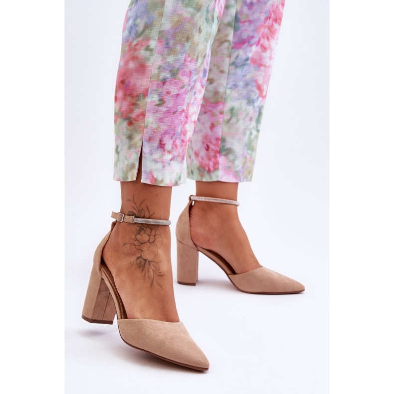 Mörkbeige Diamond Mocka Pumps Med Cubic Zirconia 1