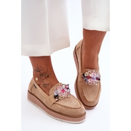 PM1 Platform Loafers för kvinnor med stenar Beige Elonore 1