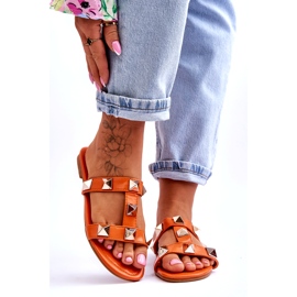 Kvinnors flip -flops med stora dubbar orange 1