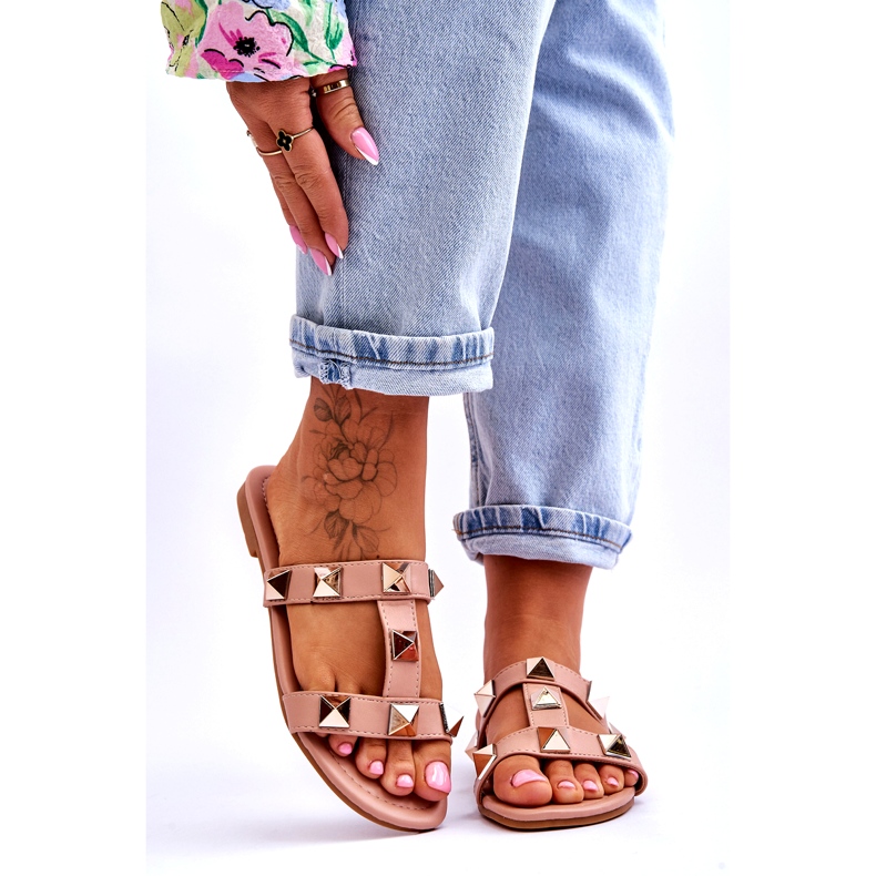 Kvinnors tofflor med stora nakna studs rosa 1