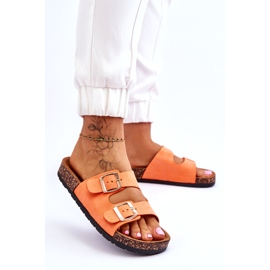 Slip-On flip-flops dam med korksula, orange 3