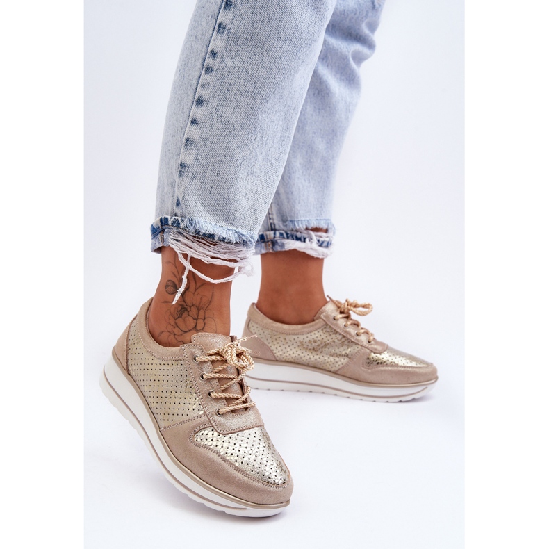 Lädersportskor med perforering S.Barski AL22246 Guld gyllene 1