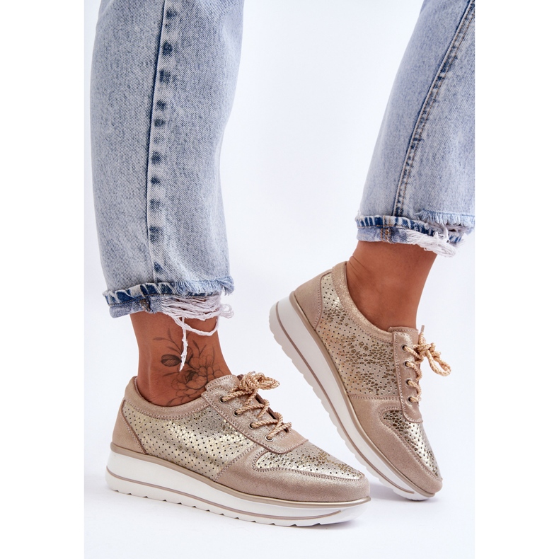 Lädersportskor med perforering S.Barski AL22246 Guld gyllene 2