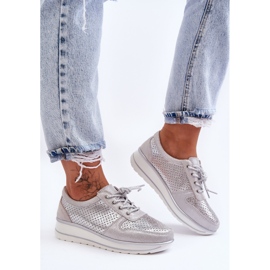 Lädersportskor med perforering S.Barski AL22246 Silver 1