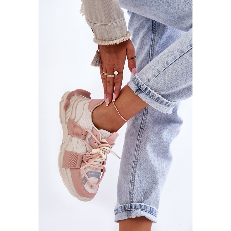 PS1 Moderiktiga sportskor med snörning för kvinnor Beige-rosa Chillout! 2