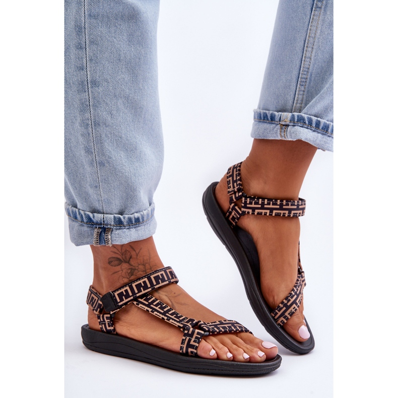 Damsportsandaler i satin svart och beige Victory 1