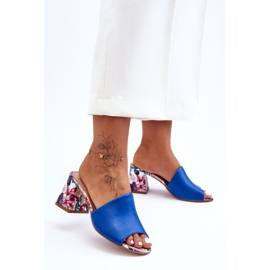 Lewski Shoes Damtofflor i läder på höga klackar Leewski-skor 3209/K Blå 1