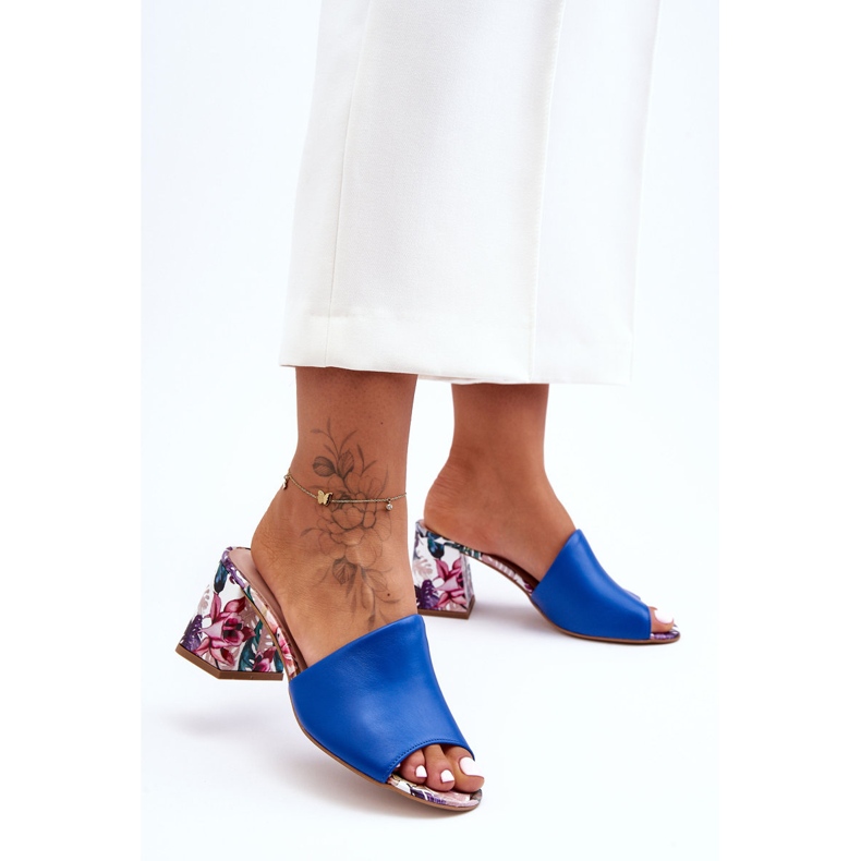 Lewski Shoes Damtofflor i läder på höga klackar Leewski-skor 3209/K Blå 1