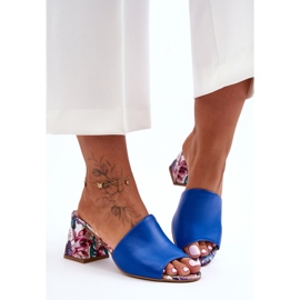 Lewski Shoes Damtofflor i läder på höga klackar Leewski-skor 3209/K Blå 2