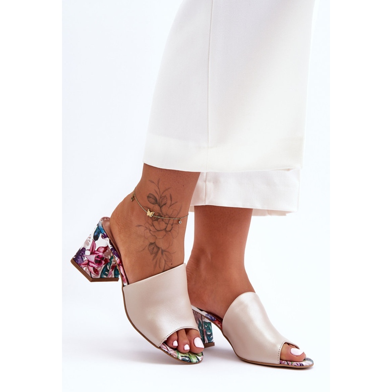 Lewski Shoes Högklackat läder för kvinnor Leski-skor 3209/K Pearl Beige 2