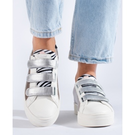 Silver och vita Shelovet sneakers med kardborreband för kvinnor 1