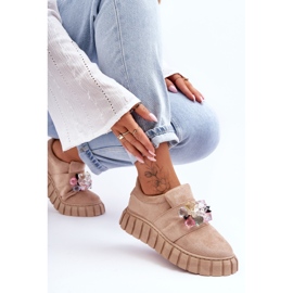 PS1 Fashionabla Slip-On Sportskor Med Dekoration Mörk Beige Desire 1