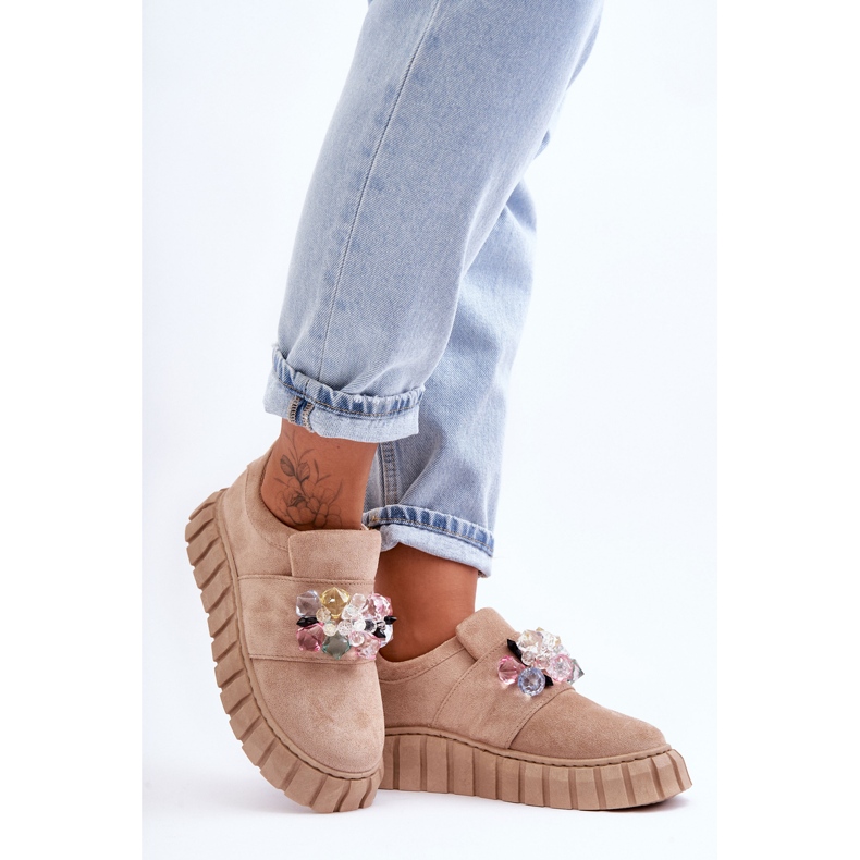 PS1 Fashionabla Slip-On Sportskor Med Dekoration Mörk Beige Desire 2