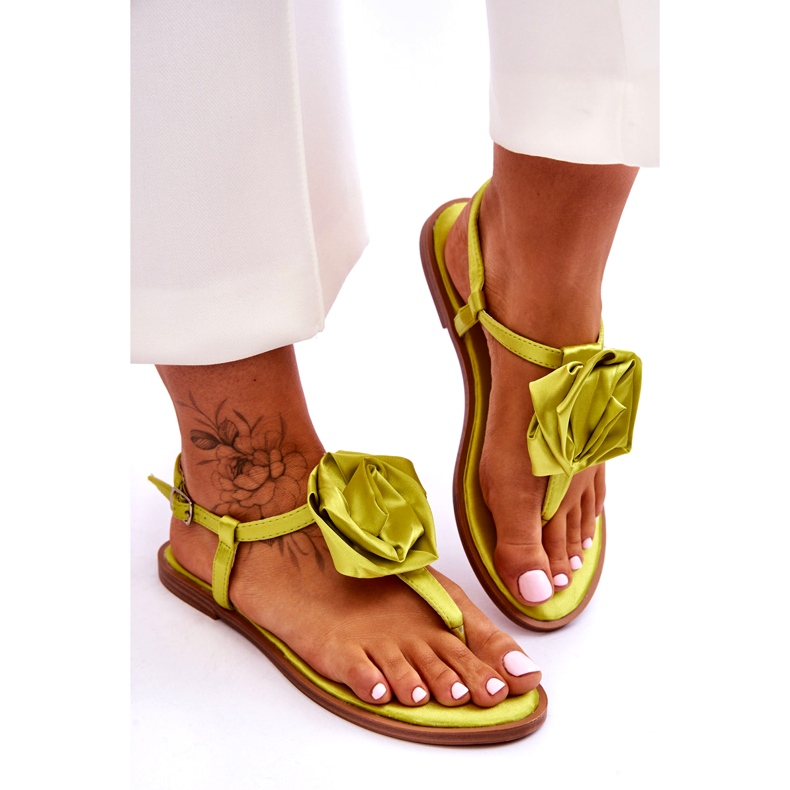 STEPHAN Flip-flop sandaler för kvinnor med en tygrosa, lime grön 3