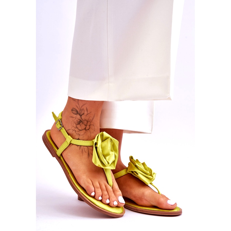 STEPHAN Flip-flop sandaler för kvinnor med en tygrosa, lime grön 6