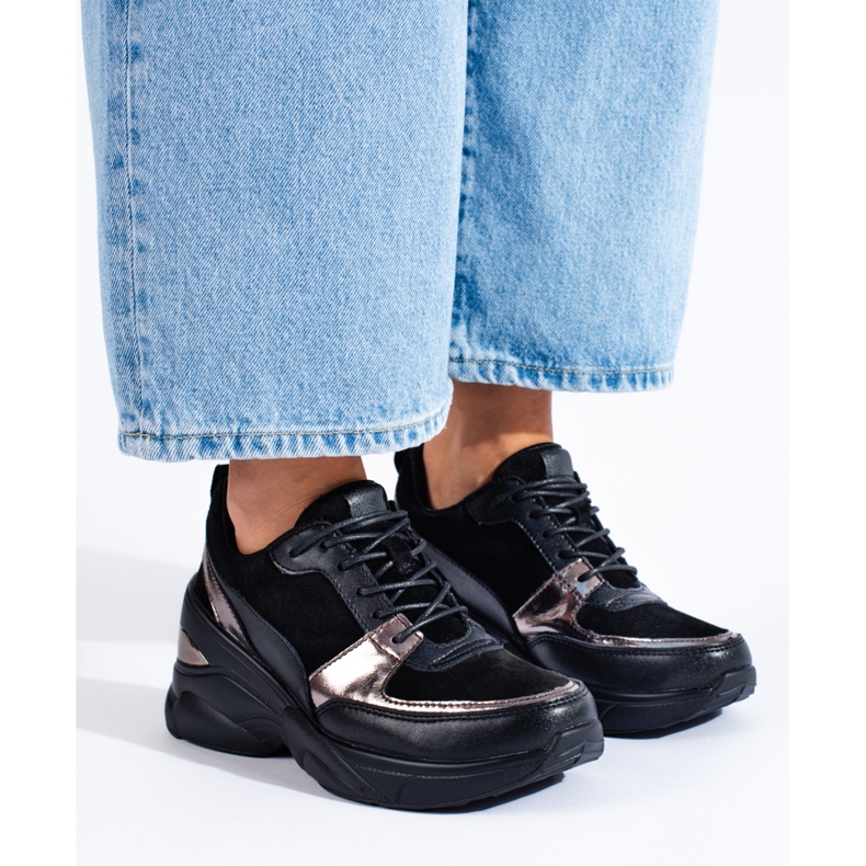 Svarta lädersneakers för kvinnor Shelovet 1