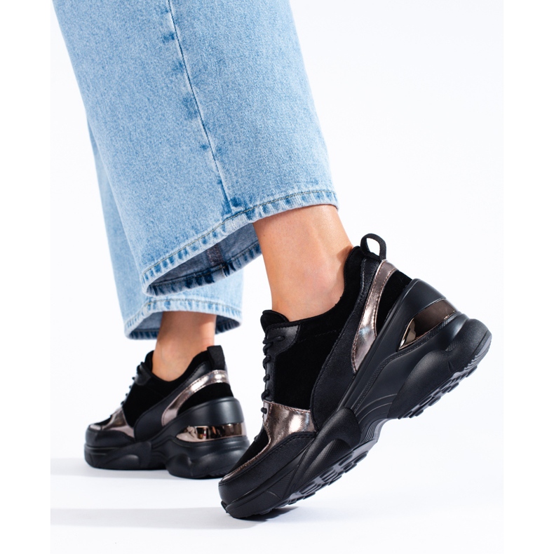 Svarta lädersneakers för kvinnor Shelovet 2