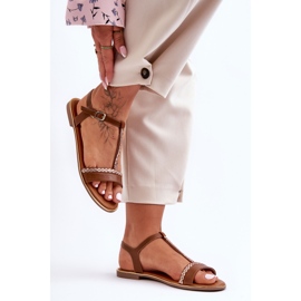 Brun Penna Cubic Zirconia sandaler för kvinnor 1