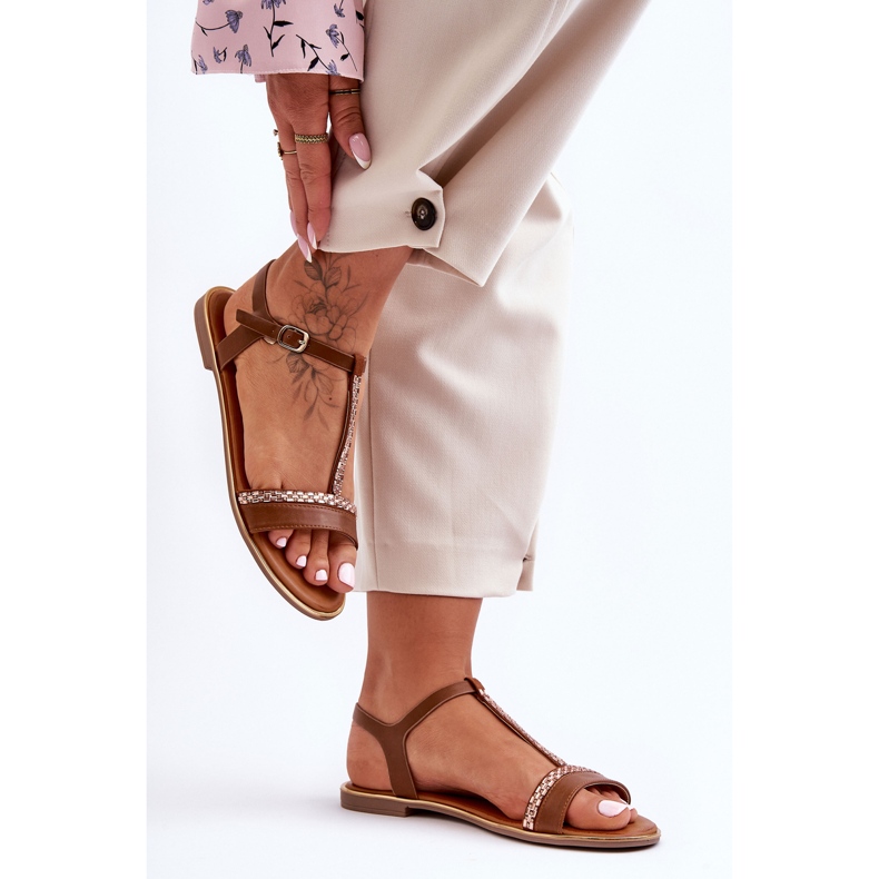 Brun Penna Cubic Zirconia sandaler för kvinnor 1