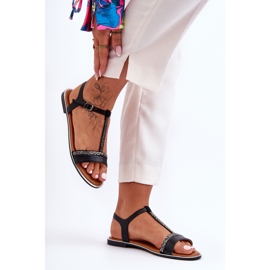 Svarta Penna Cubic Zirconia sandaler för kvinnor 1