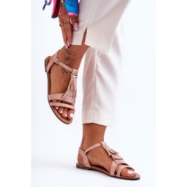 Platta mockasandaler med tofsar Ljusrosa Viva 2