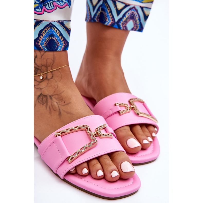 Klassiska tofflor för kvinnor med rosa imponerande dekoration 2