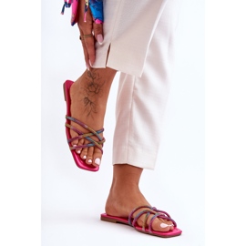 Damtofflor med ränder och strass Multicolor Leomi rosa 2