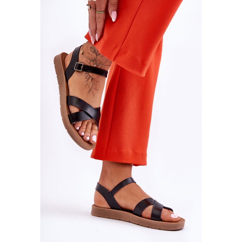 Klassiska svarta Talisma lädersandaler för kvinnor 1