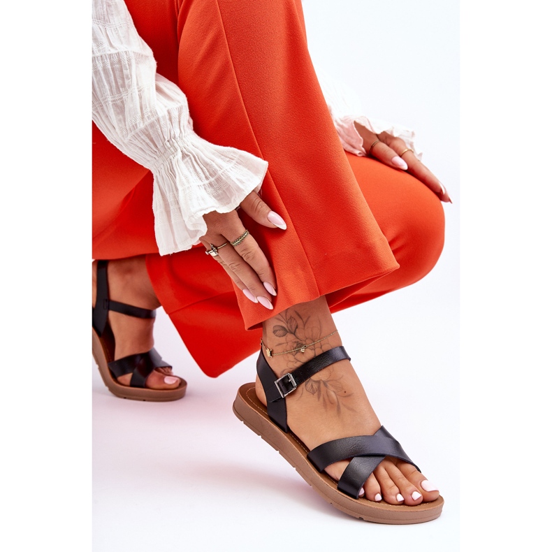 Klassiska svarta Talisma lädersandaler för kvinnor 2