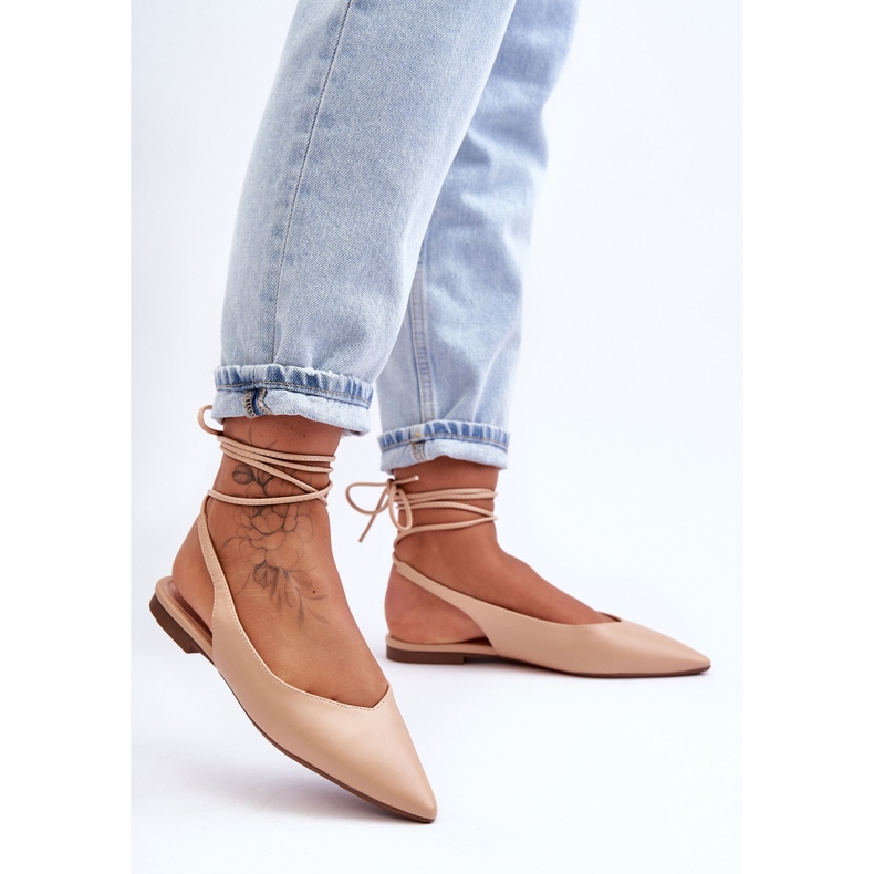 PG1 Kvinnors snörning Naken Lilly Ann Ballet Flats beige 1