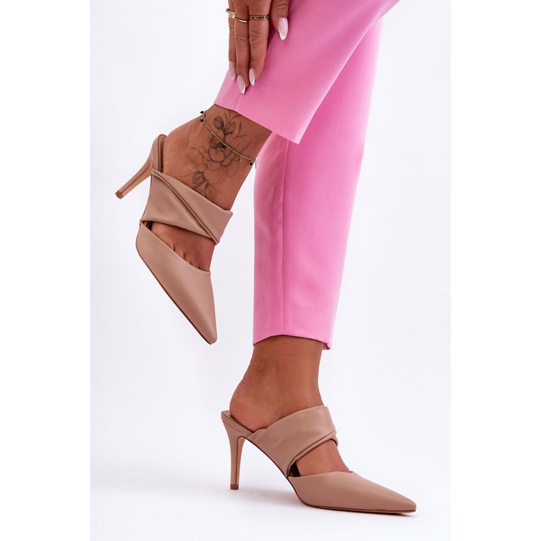 Inna Högklackade tofflor i läder Mörk Beige Aveline 2