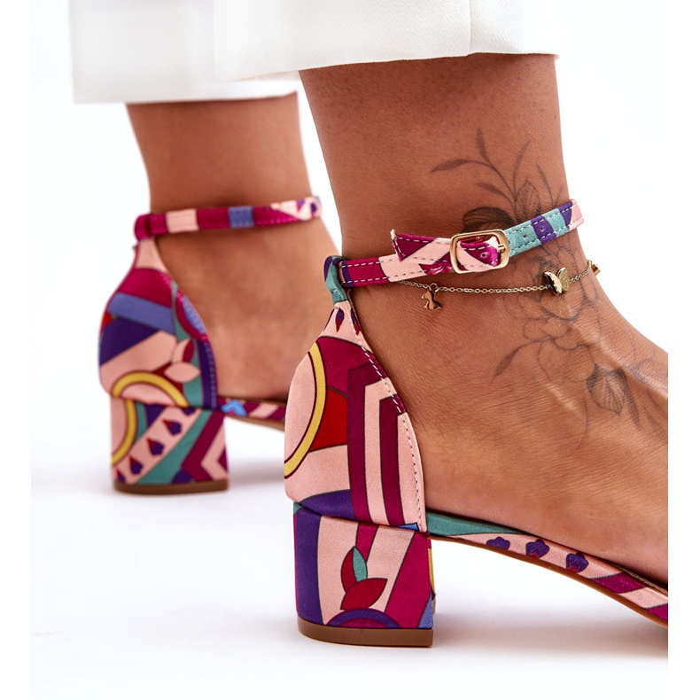 STEPHAN Mönstrade Satin Högklackade Sandaler Röd Mix Inspire Me! mångfärgad 3