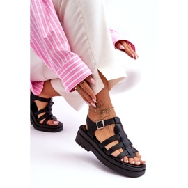 STEPHAN Läder Platta Sandaler Med Remmar Svart Diosa 2